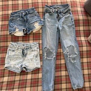 American Eagle Outfitters Women's Light Blue Distressed Jeans and Shorts